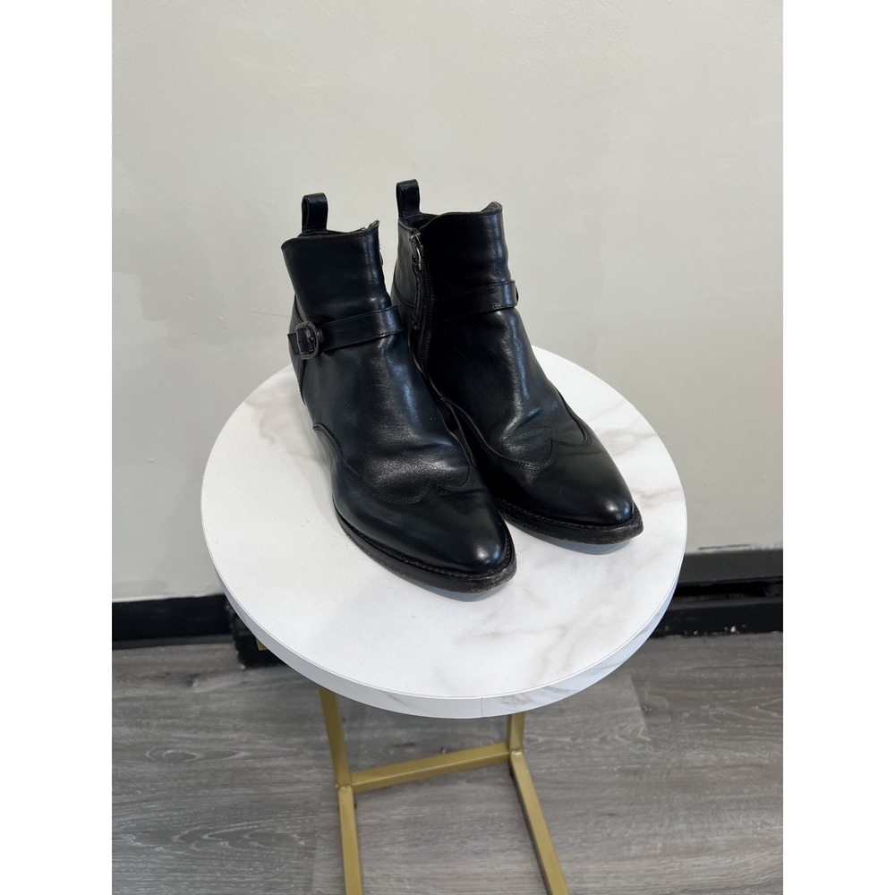 Sartore Paris Black Leather Western Wedge Heel Ankle Boots Booties Size 35 / US5